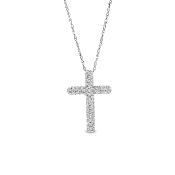 5/8 CT. T.w. Diamond Triple Row Cross Pendant in 10K White Gold