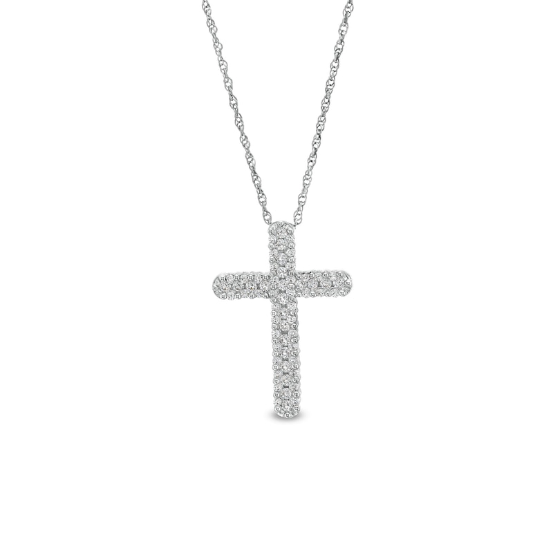 5/8 CT. T.W. Diamond Triple Row Cross Pendant in 10K White Gold