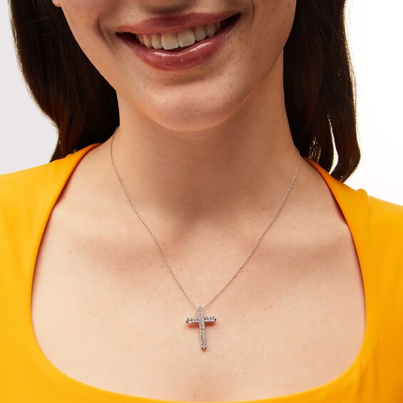 5/8 CT. T.w. Diamond Triple Row Cross Pendant in 10K White Gold