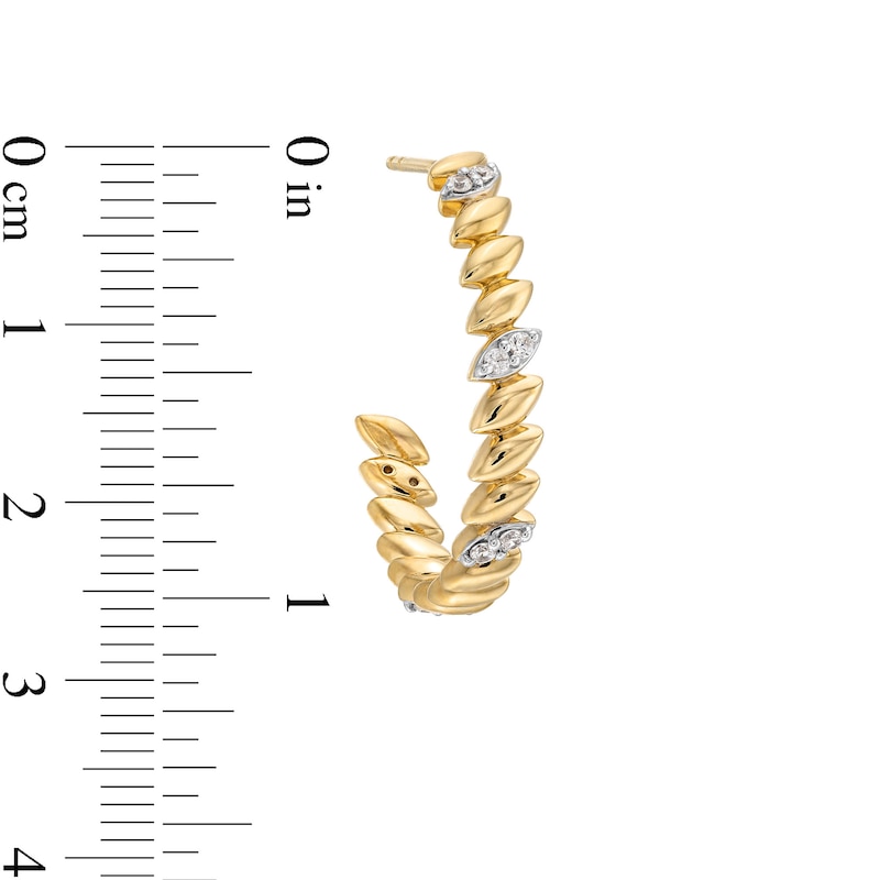 Main Image 3 of 1/4 CT. T.W. Diamond Duos and Rice Bead Alternating Open Hoop Earrings in 10K Gold