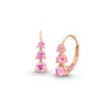 Thumbnail Image 1 of Pink Lab-Created Sapphire Graduated Three Stone Hoop Earrings in 10K Rose Gold