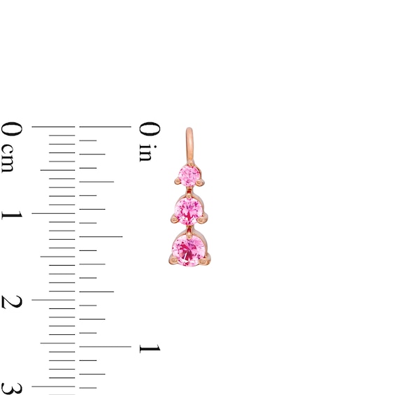 Pink Lab-Created Sapphire Graduated Three Stone Hoop Earrings in 10K Rose Gold