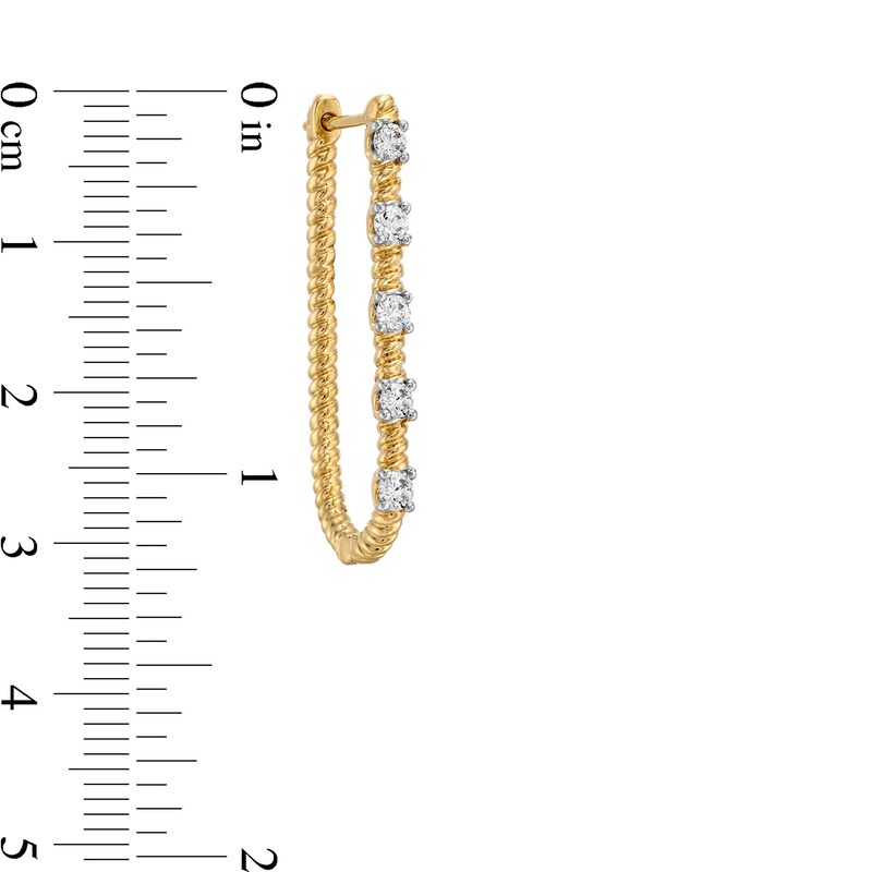 Main Image 3 of 1/2 CT. T.W. Diamond Station Rope-Textured U-Hoop Earrings in 10K Gold