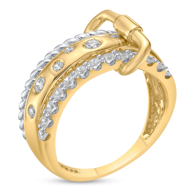 Main Image 2 of 1/2 CT. T.W. Certified Lab-Grown Diamond Buckle Ring in Sterling Silver and 10K Gold Plate (I/SI2)
