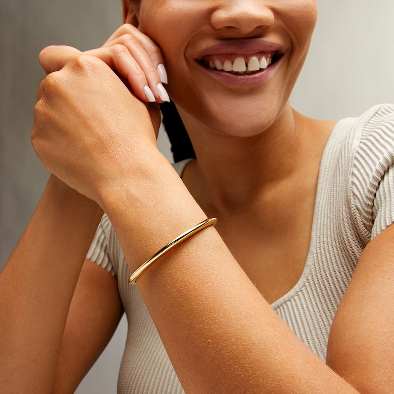 Polished Open Bangle in Sculpted Hollow 14K Gold - 7.25"