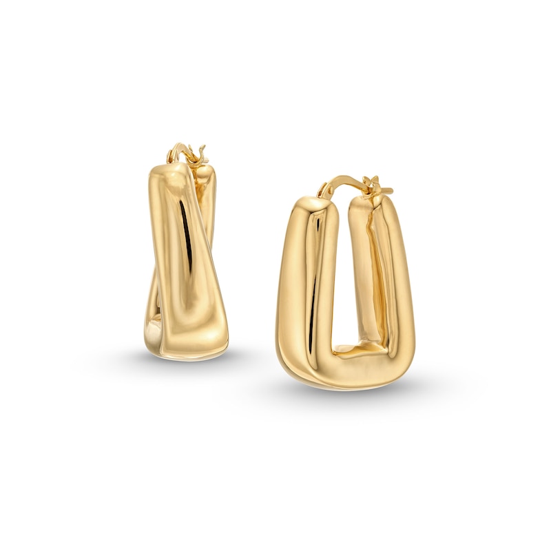 25.0mm Twist Square Hoop Earrings in Sculpted Hollow 14K Gold