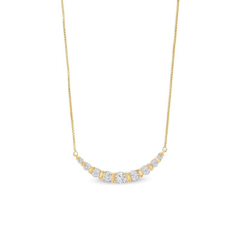 1 CT. T.W. Certified Lab-Created Diamond Graduated Curved Nine Stone Necklace in 14K Gold (F/SI2)