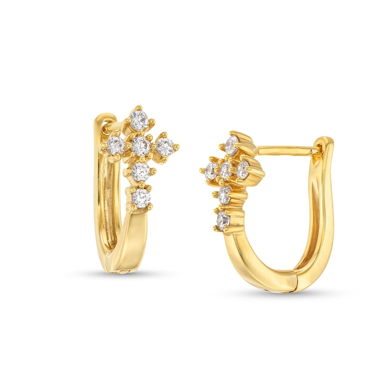 Main Image 1 of 1/4 CT. T.W. Diamond Cross Huggie Hoop Earrings in 10K Gold