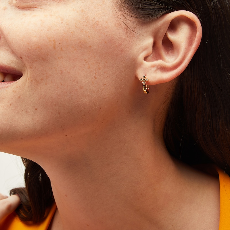 Main Image 2 of 1/4 CT. T.W. Diamond Cross Huggie Hoop Earrings in 10K Gold