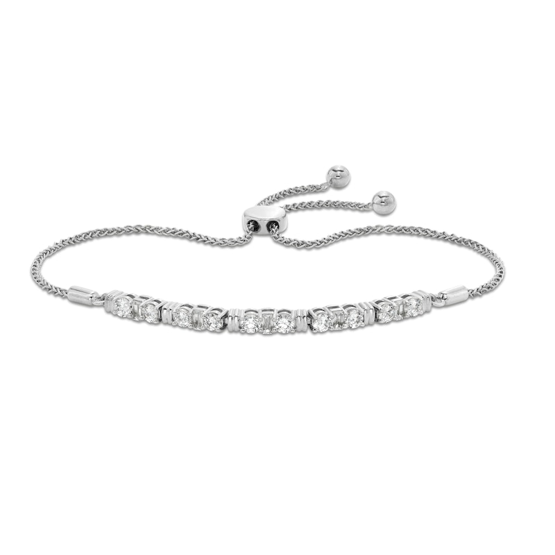 1 CT. T.W. Baguette and Round Diamond Trios Bolo Bracelet in 10K White Gold - 7.5"