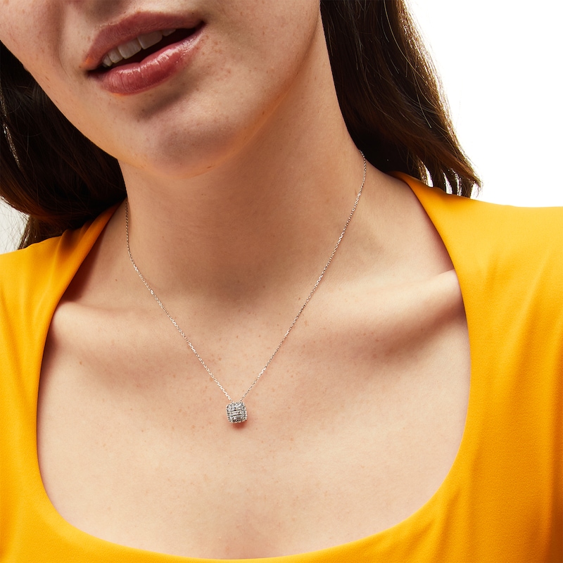 Main Image 2 of 1/3 CT. T.W. Cushion-Shaped Multi-Diamond Frame Pendant in 10K White Gold - 19”