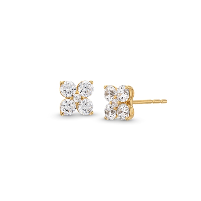 3/4 CT. T.W. Diamond Five Stone Flower Stud Earrings in 10K Gold