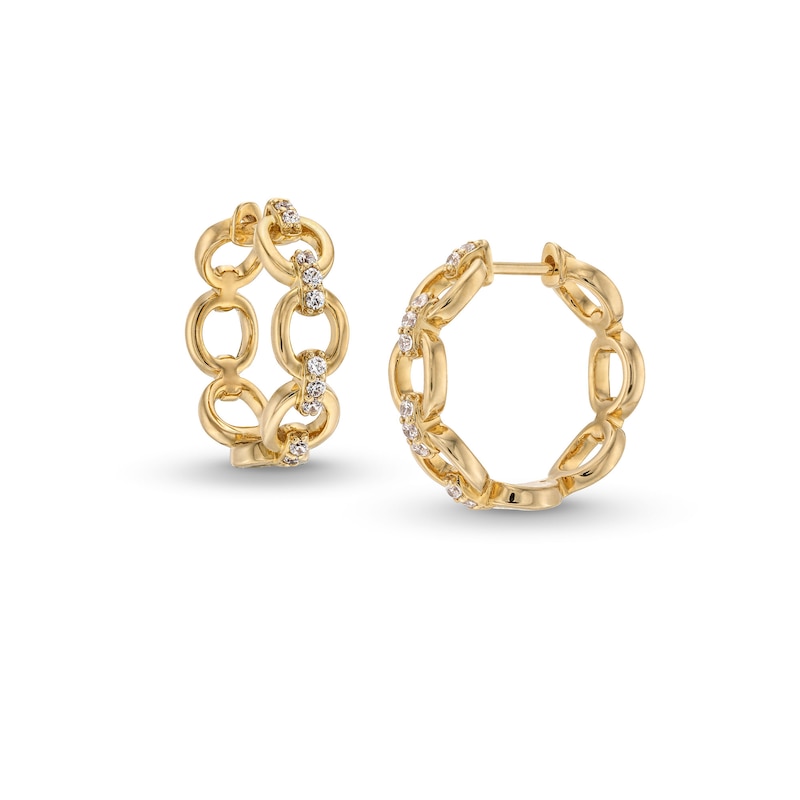 1/5 CT. T.W. Diamond Open Circle Chain Link Hoop Earrings in 10K Gold