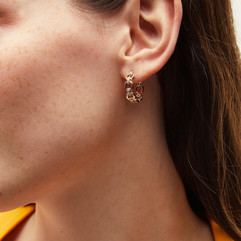 Main Image 2 of 1/5 CT. T.W. Diamond Open Circle Chain Link Hoop Earrings in 10K Gold