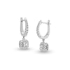 Thumbnail Image 1 of 3/4 CT. T.W. Princess-Cut Diamond Cushion-Shaped Frame Dangle Hoop Earrings in 10K White Gold
