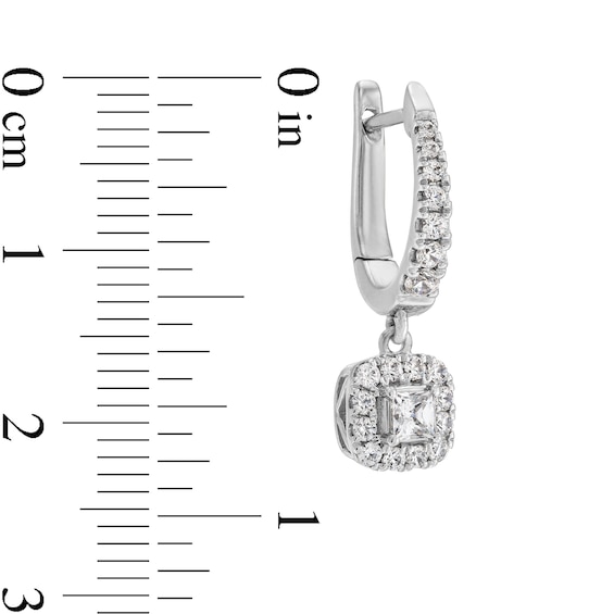 3/4 CT. T.w. Princess-Cut Diamond Cushion-Shaped Frame Dangle Hoop Earrings in 10K White Gold