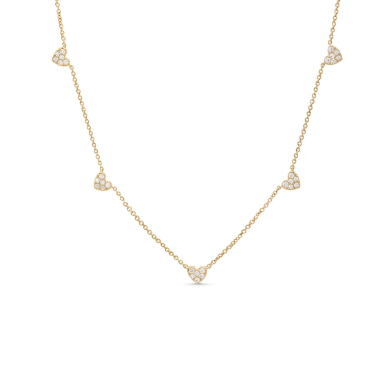 1/4 CT. T.w. Heart-Shaped Multi-Diamond Five Stone Station Necklace in 10K Gold