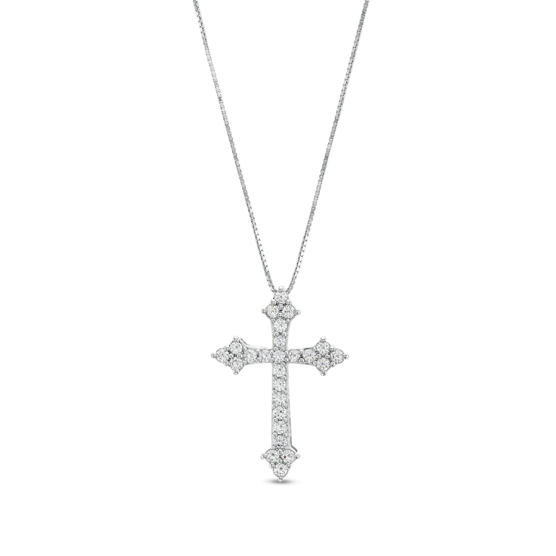 1/2 CT. T.W. Diamond Gothic-Style Cross Pendant in 10K White Gold - 19"