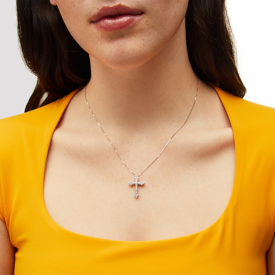 1/2 CT. T.w. Diamond Gothic-Style Cross Pendant in 10K White Gold - 19"