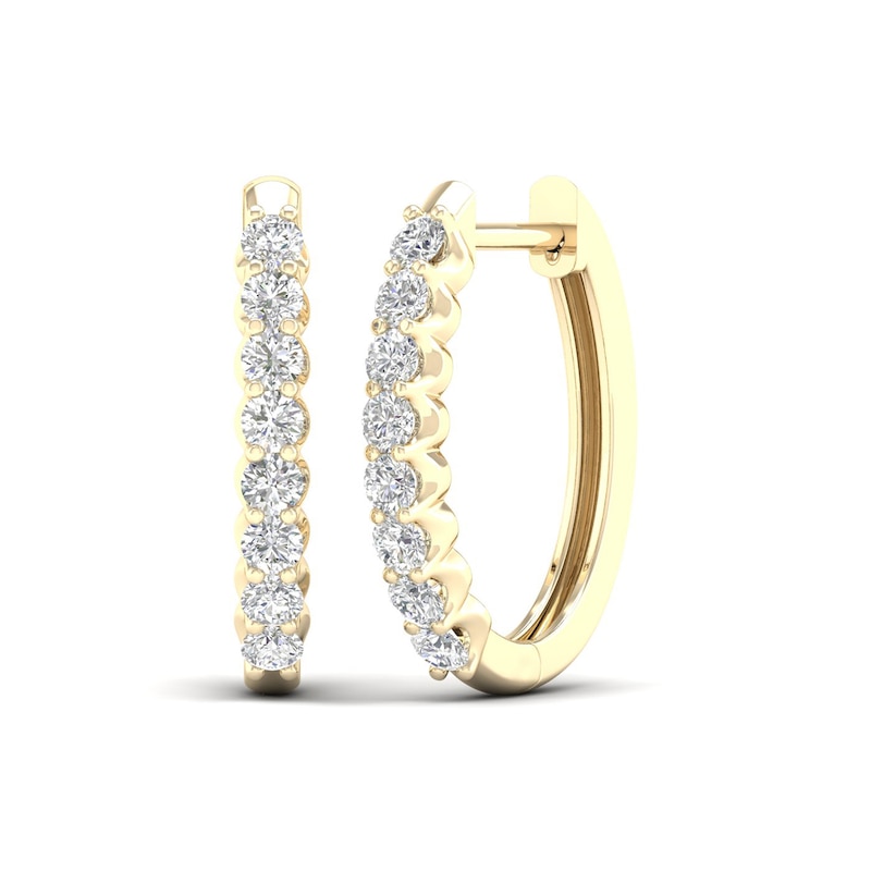Main Image 1 of 1/2 CT. T.W. Diamond Oval Hoop Earrings in 10K Gold