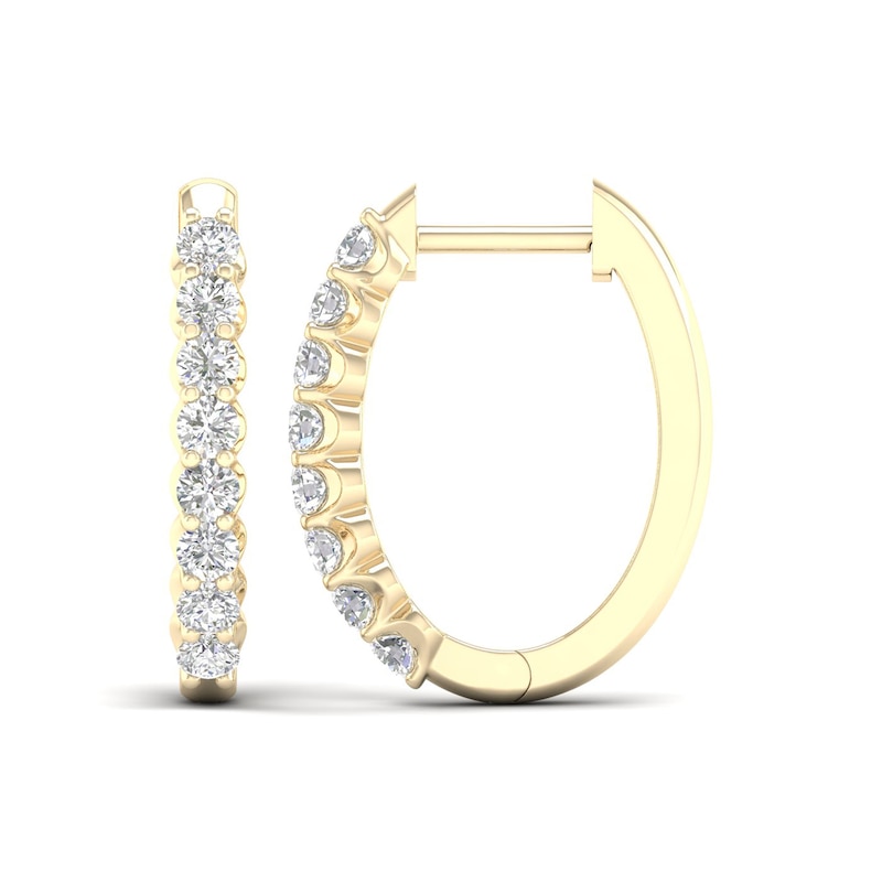 Main Image 2 of 1/2 CT. T.W. Diamond Oval Hoop Earrings in 10K Gold