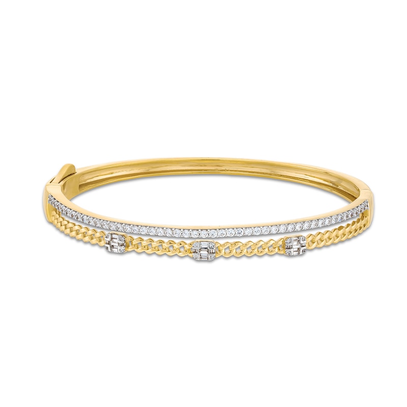 Main Image 1 of 1 CT. T.W. Emerald-Shaped Multi-Diamond Station Double Row Bangle in 10K Gold