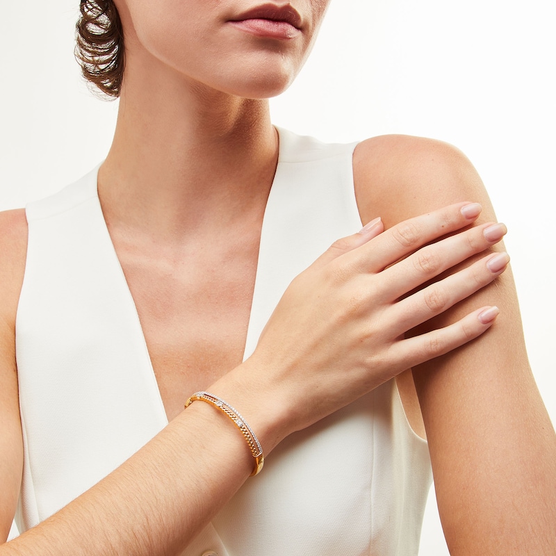 Main Image 2 of 1 CT. T.W. Emerald-Shaped Multi-Diamond Station Double Row Bangle in 10K Gold