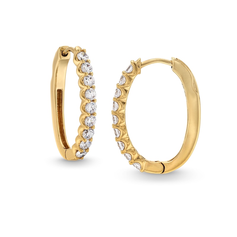 Main Image 1 of 1 CT. T.W. Diamond Oval Hoop Earrings in 10K Gold