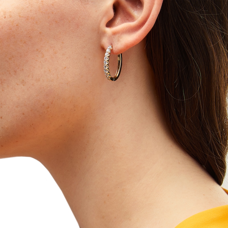 Main Image 2 of 1 CT. T.W. Diamond Oval Hoop Earrings in 10K Gold
