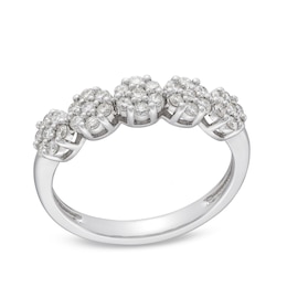 1/2 CT. T.W. Multi-Diamond Five Flower Cluster Ring in 10K White Gold