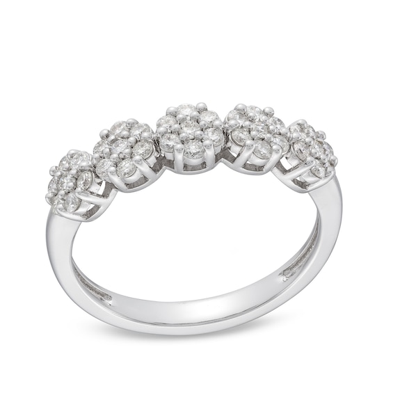 1/2 CT. T.w. Multi-Diamond Five Flower Cluster Ring in 10K White Gold