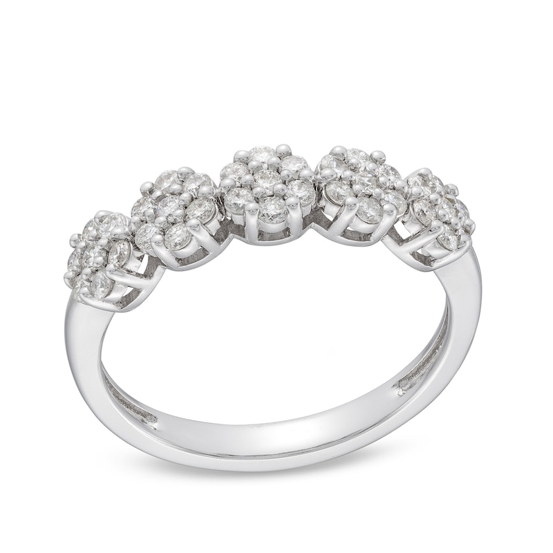 1/2 CT. T.W. Multi-Diamond Five-Flower Cluster Ring in 10K White Gold