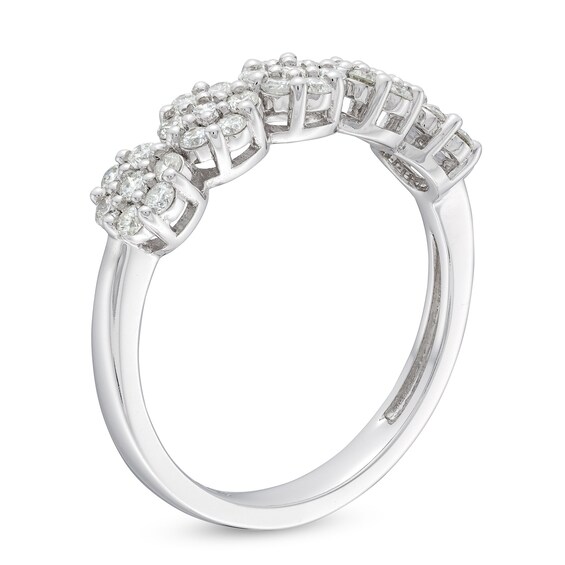 1/2 CT. T.w. Multi-Diamond Five Flower Cluster Ring in 10K White Gold