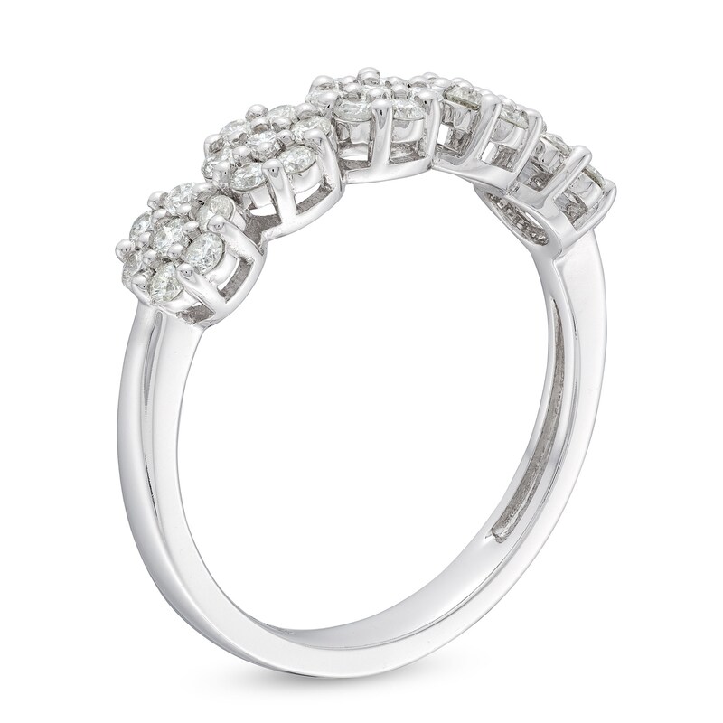 Main Image 3 of 1/2 CT. T.W. Multi-Diamond Five Flower Cluster Ring in 10K White Gold