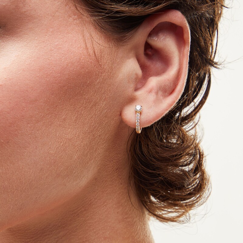 Main Image 2 of 1/2 CT. T.W. Diamond Hoop Earrings in 10K Gold