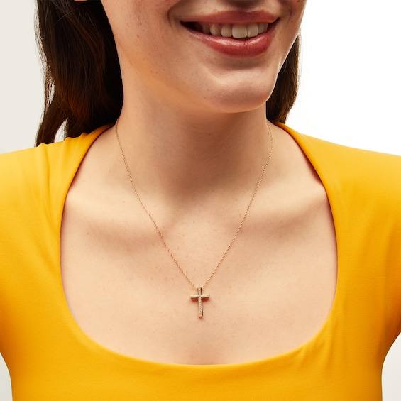 1/4 CT. T.w. Diamond Flared Cross Pendant in 10K Gold - 19"