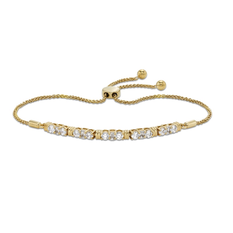 1 CT. T.W. Round and Baguette-Cut Diamond Bolo Bracelet in 10K Gold - 9”