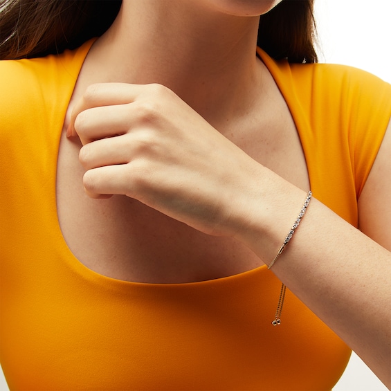 1 CT. T.w. Round and Baguette-Cut Diamond Bolo Bracelet in 10K Gold - 9â