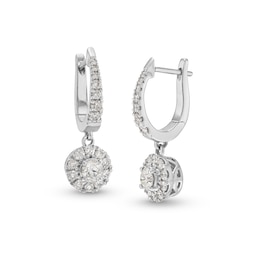 1 CT. T.W. Diamond Frame Dangle Hoop Earrings in 10K White Gold