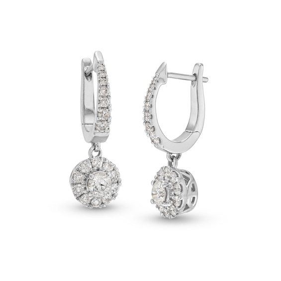 1 CT. T.w. Diamond Frame Dangle Hoop Earrings in 10K White Gold