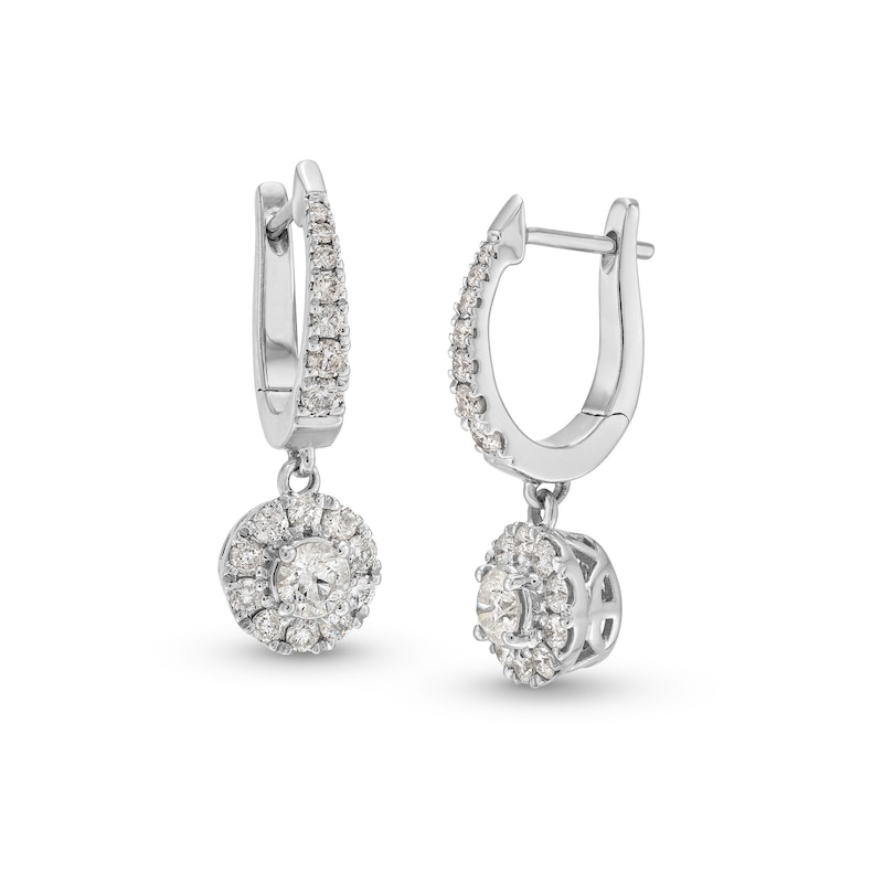 Main Image 1 of 1 CT. T.W. Diamond Frame Dangle Hoop Earrings in 10K White Gold