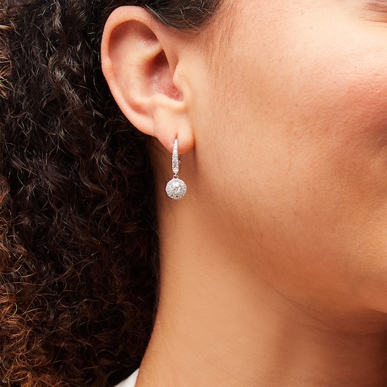 1 CT. T.w. Diamond Frame Dangle Hoop Earrings in 10K White Gold