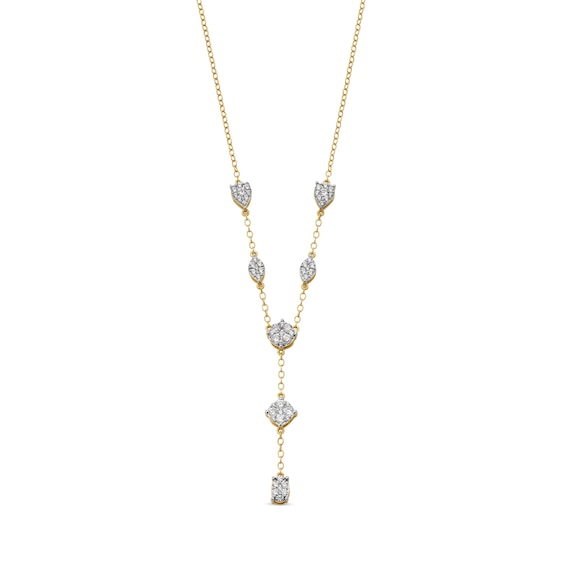 5/8 CT. T.w. Multi-Shaped Multi-Diamond Station "Y" Necklace in 10K Gold