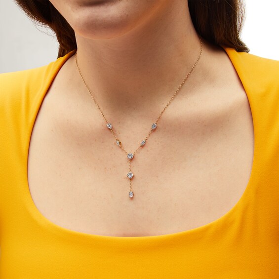5/8 CT. T.w. Multi-Shaped Multi-Diamond Station "Y" Necklace in 10K Gold