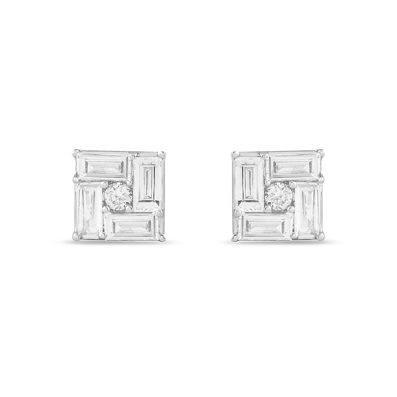 Main Image 1 of 1/3 CT. T.W. Baguette and Round Certified Lab-Grown Multi-Diamond Square Stud Earrings in 14K White Gold (F/SI2)