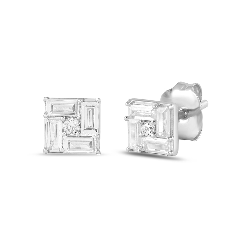 Main Image 2 of 1/3 CT. T.W. Baguette and Round Certified Lab-Grown Multi-Diamond Square Stud Earrings in 14K White Gold (F/SI2)
