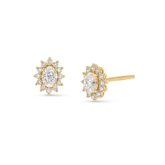 1/2 CT. T.w. Oval Diamond Sunburst Frame Stud Earrings in 10K Gold
