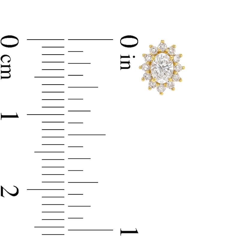 Main Image 3 of 1/2 CT. T.W. Oval Diamond Sunburst Frame Stud Earrings in 10K Gold