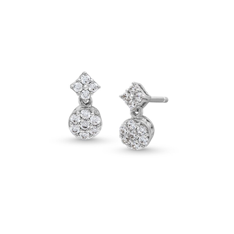 Main Image 1 of 1/3 CT. T.W. Multi-Diamond Dangle Drop Earrings in 10K White Gold
