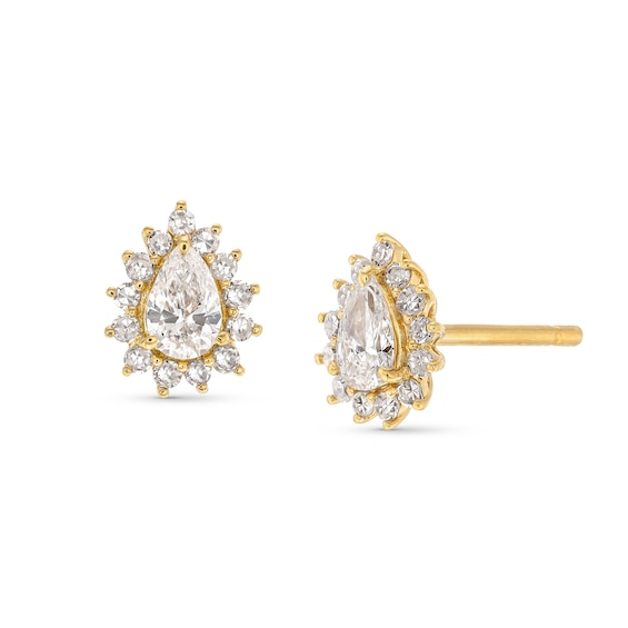 1/2 CT. T.w. Pear-Shaped Diamond Sunburst Frame Stud Earrings in 10K Gold